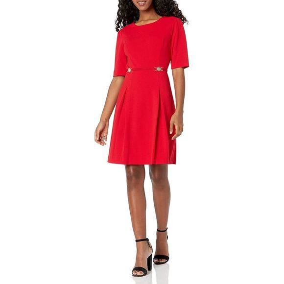 Ralph Lauren Women's Lace Zippered Solid Cap Sleeve Illusion Neckline Above The Knee Fit + Flare Wear To Work Dress Navy Size 4 Petite